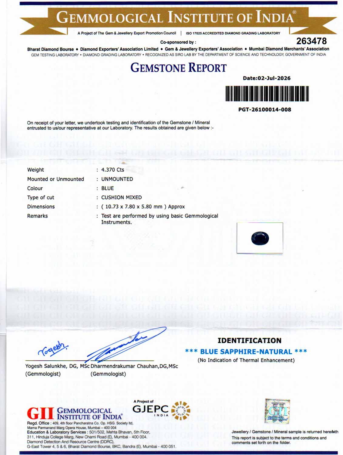 Blue Sapphire - 4.37 Carat