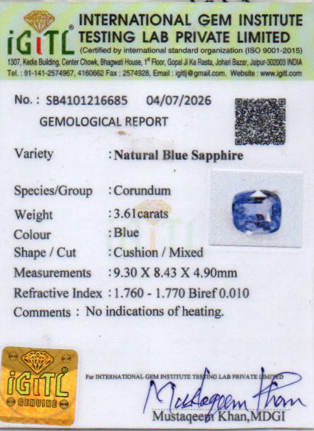 Blue Sapphire - 3.61 Carat