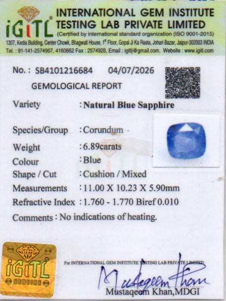 Blue Sapphire - 6.89 Carat