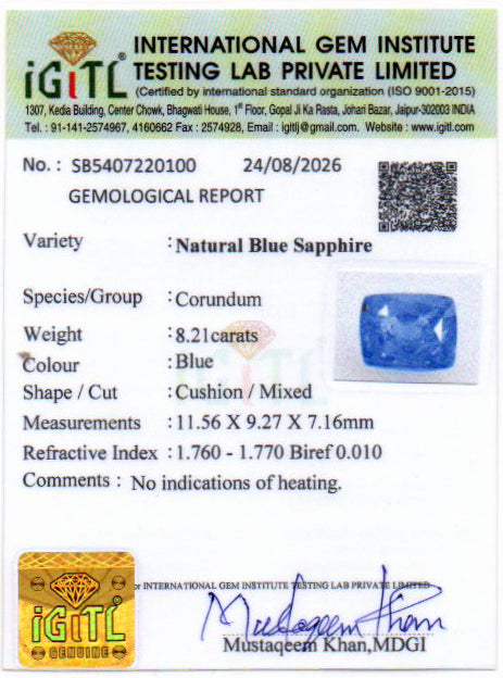 Blue Sapphire - 8.21 Carat
