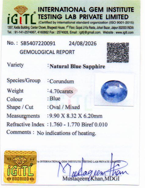 Blue Sapphire - 4.70 Carat