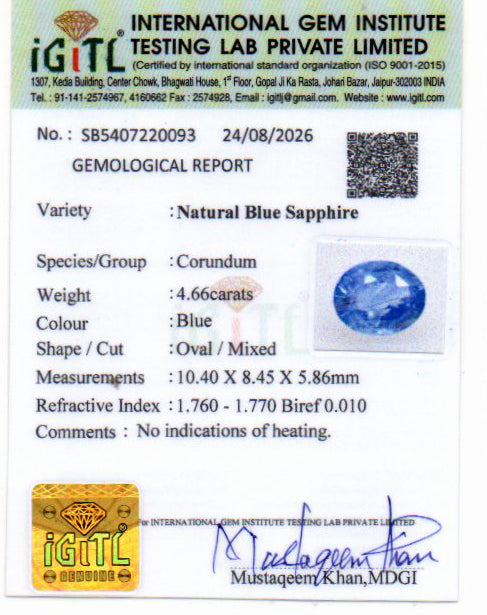 Blue Sapphire - 4.66 Carat