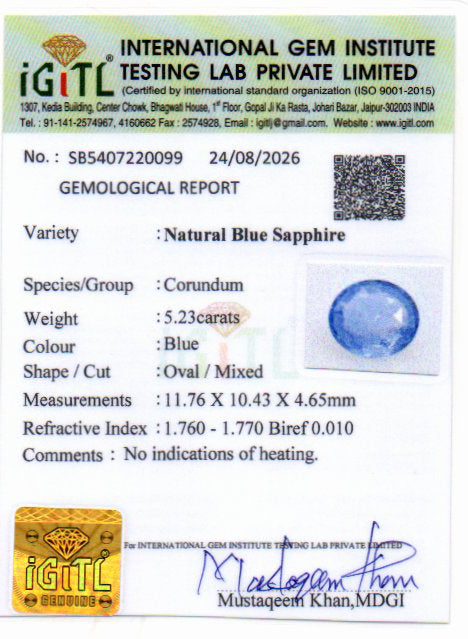 Blue Sapphire - 5.23 Carat