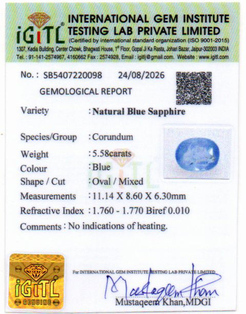 Blue Sapphire - 5.58 Carat