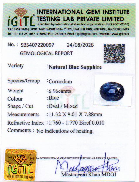 Blue Sapphire - 6.96 Carat