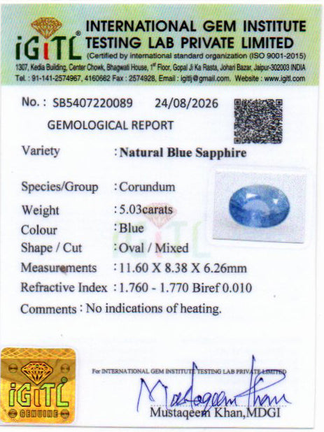 Blue Sapphire - 5.03 Carat