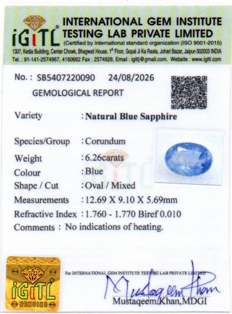 Blue Sapphire - 6.26 Carat