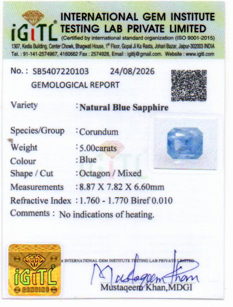 Blue Sapphire - 5.00 Carat