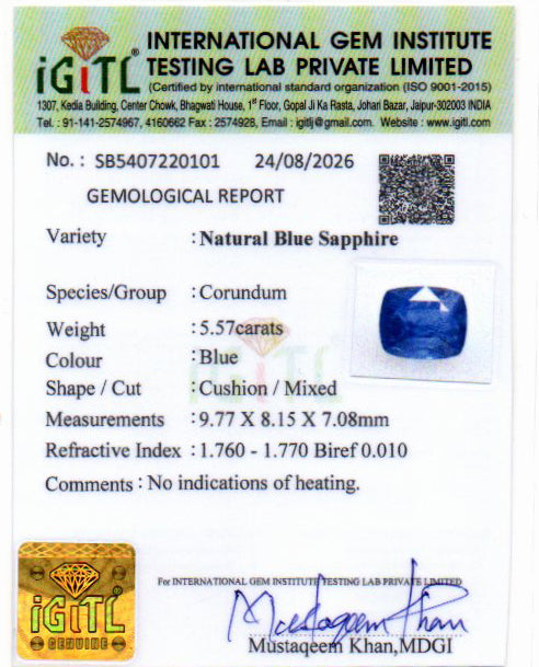 Blue Sapphire - 5.57 Carat