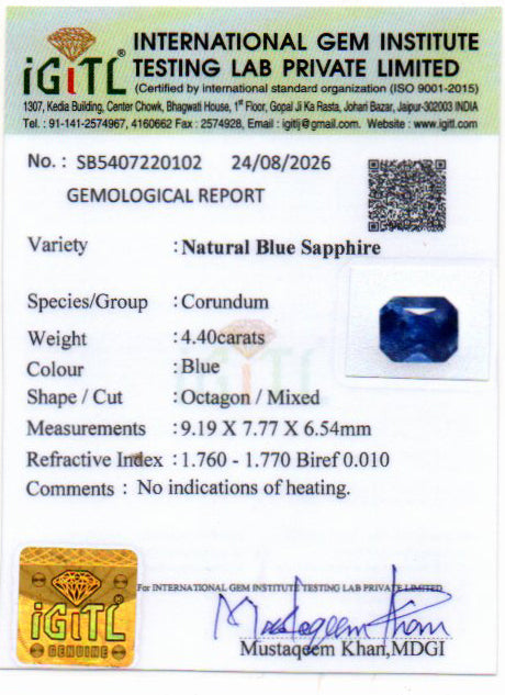 Blue Sapphire - 4.40 Carat