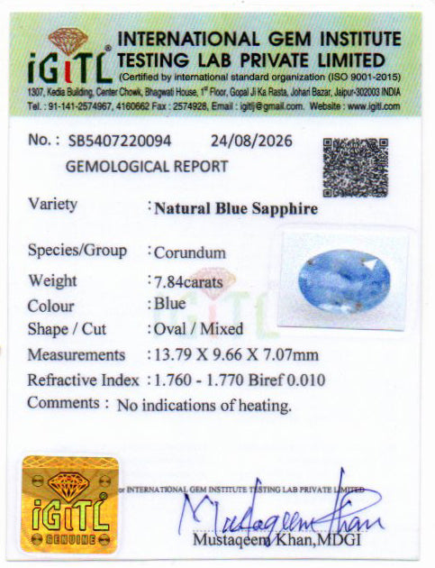 Blue Sapphire - 7.84 Carat