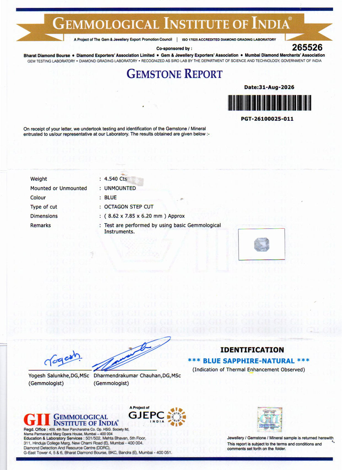 Blue Sapphire - 4.54 Carat