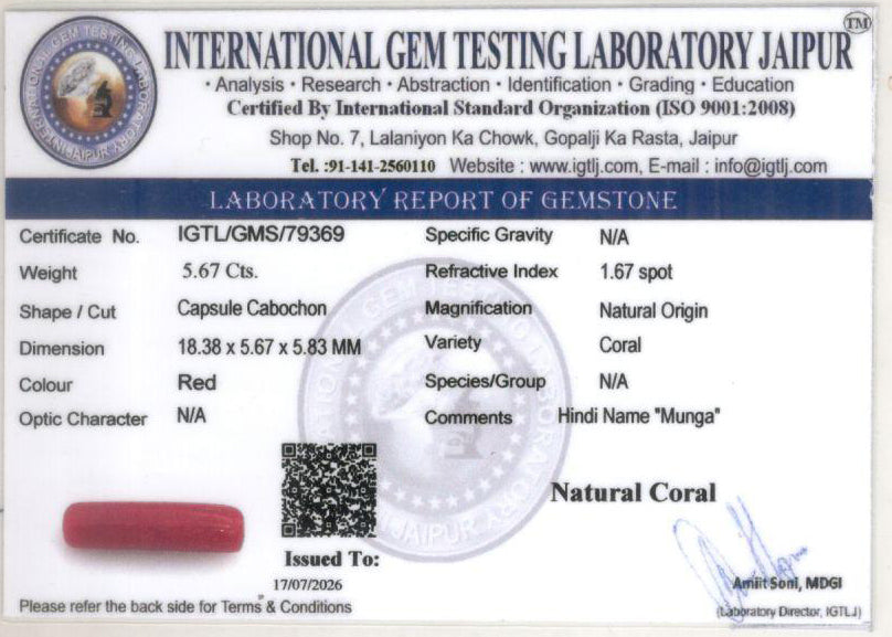 Red Coral - 5.67 Carat (6.27 Ratti - Moonga)