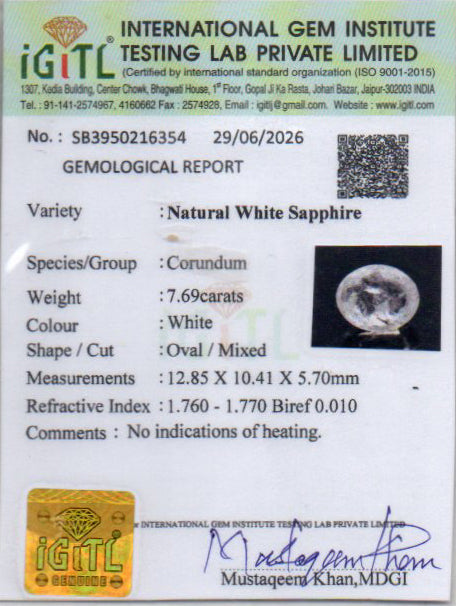White Sapphire - 7.69 Carat