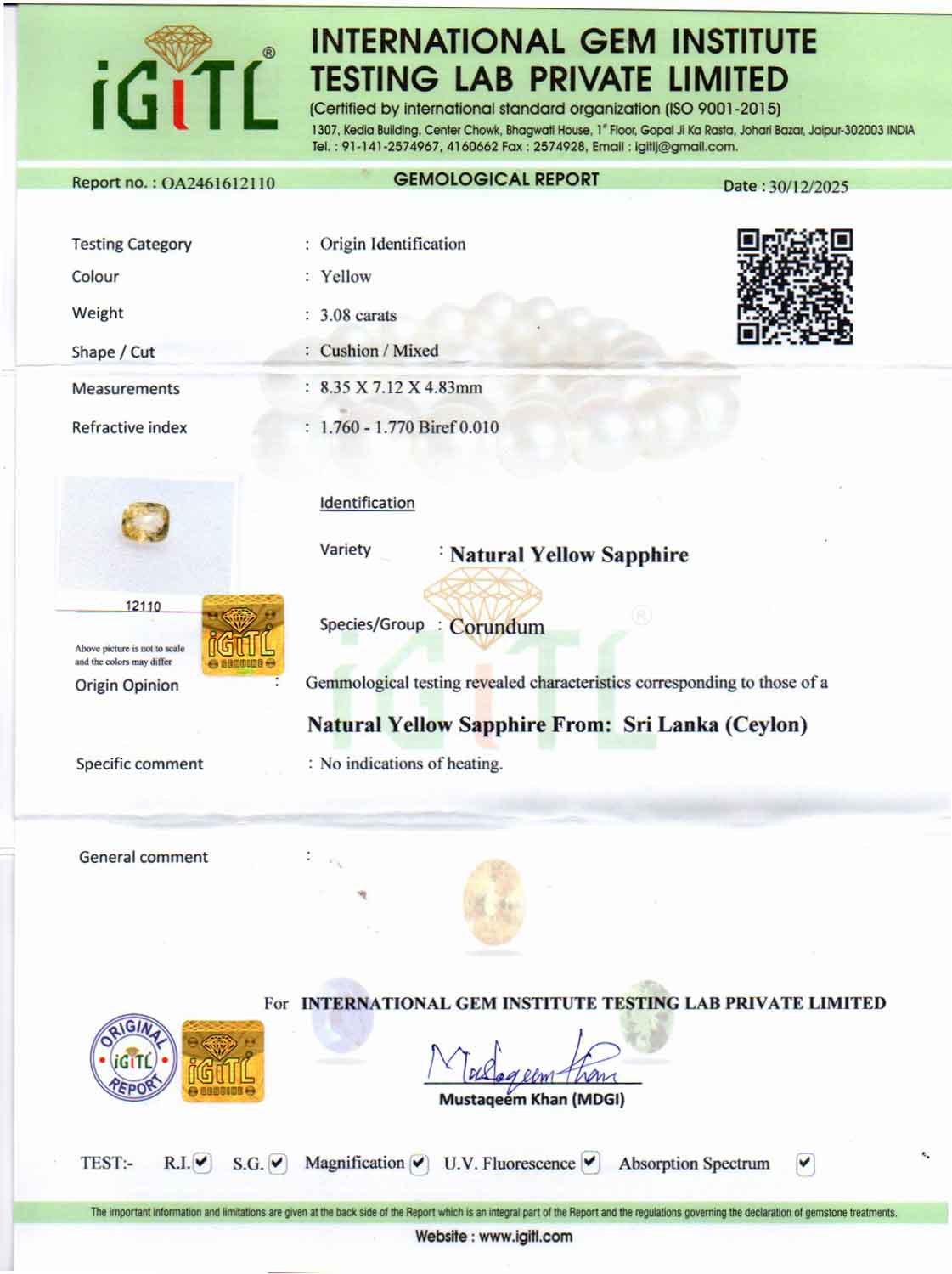 Yellow Sapphire - 3.08 Carats