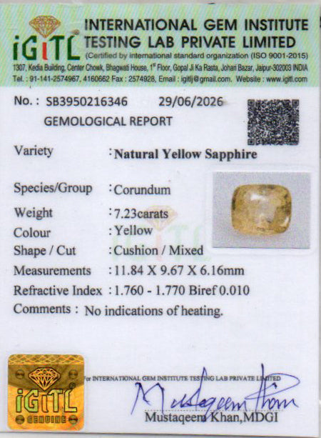 Yellow Sapphire - 7.23 Carat