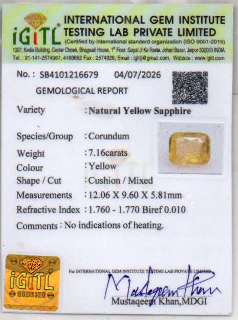 Yellow Sapphire - 7.16 Carat