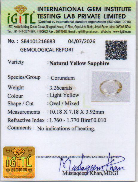 Yellow Sapphire - 3.26 Carat