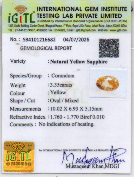 Yellow Sapphire - 3.35 Carat