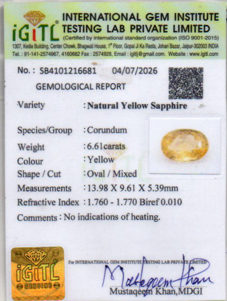 Yellow Sapphire - 6.61 Carat