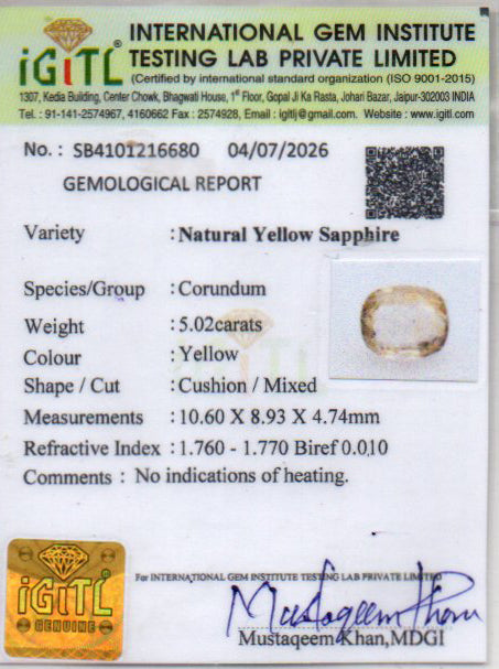 Yellow Sapphire - 5.02 Carat