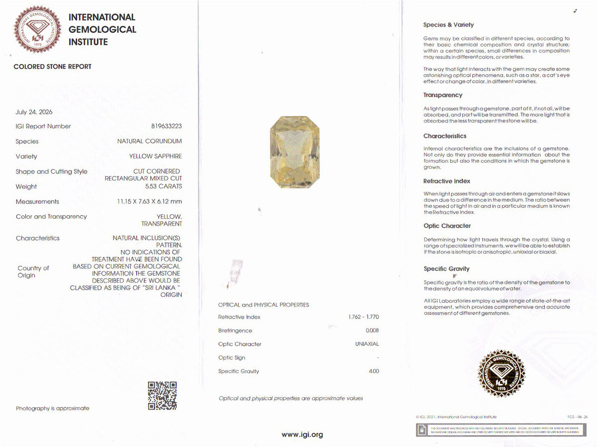 Yellow Sapphire - 5.53 Carat