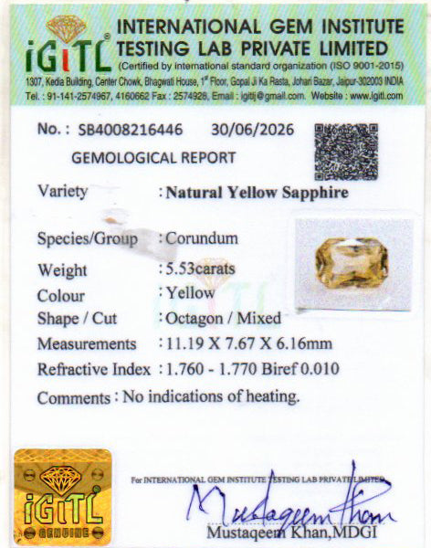 Yellow Sapphire - 5.53 Carat