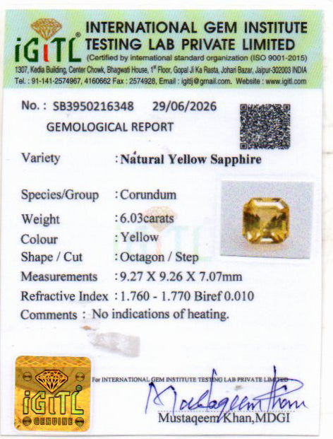 Yellow Sapphire - 6.03 Carat