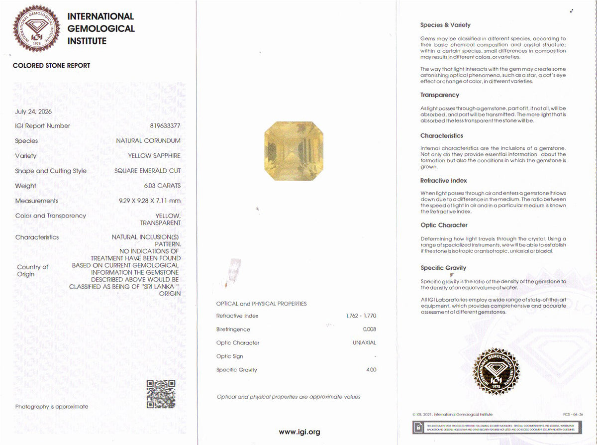 Yellow Sapphire - 6.03 Carat