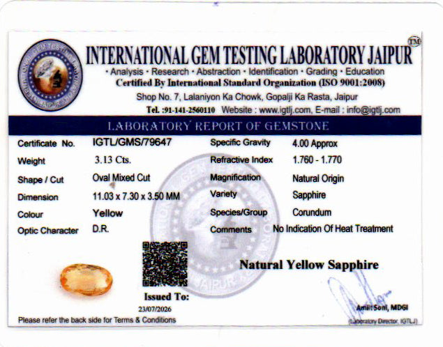 Yellow Sapphire - 3.13 Carat