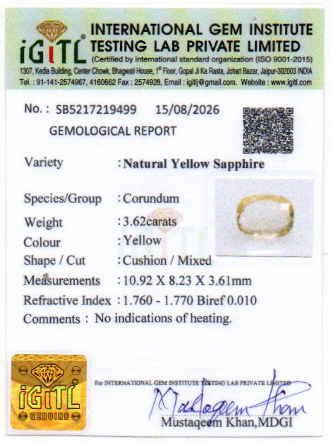 Yellow Sapphire - 3.62 Carat