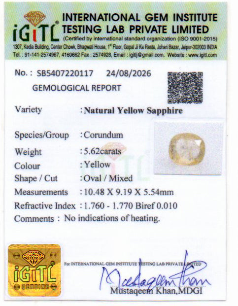 Yellow Sapphire - 5.62 Carat