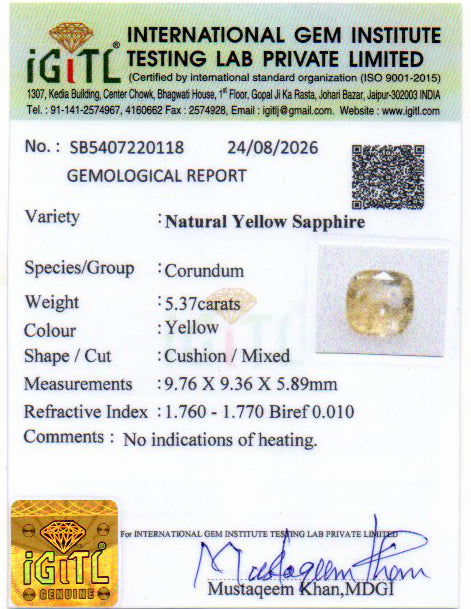 Yellow Sapphire - 5.37 Carat