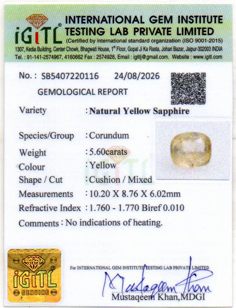 Yellow Sapphire - 5.60 Carat