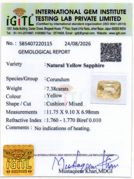 Yellow Sapphire - 7.38 Carat