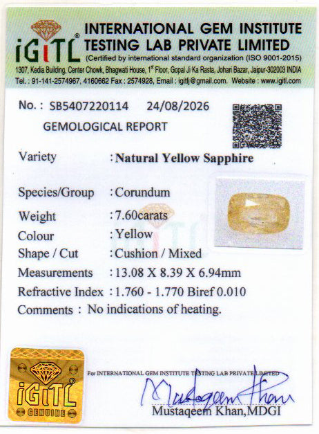 Yellow Sapphire - 7.60 Carat