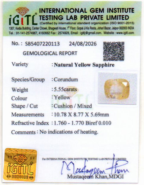 Yellow Sapphire - 5.55 Carat