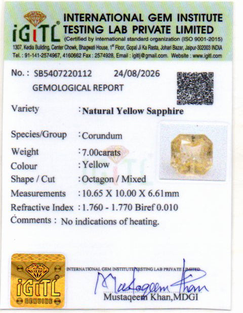 Yellow Sapphire - 7.00 Carat