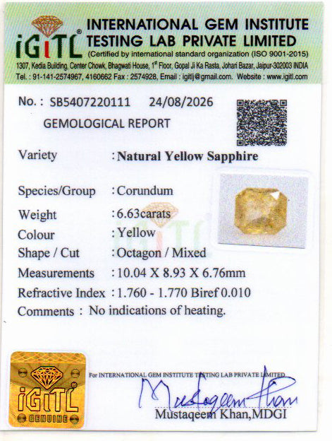 Yellow Sapphire - 6.63 Carat