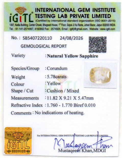 Yellow Sapphire - 5.78 Carat
