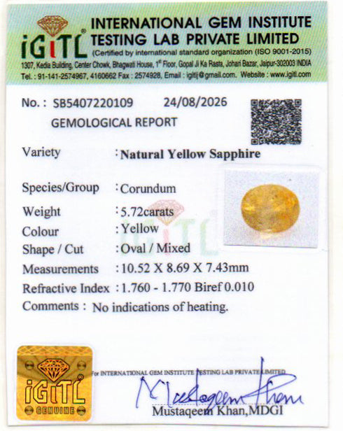 Yellow Sapphire - 5.72 Carat
