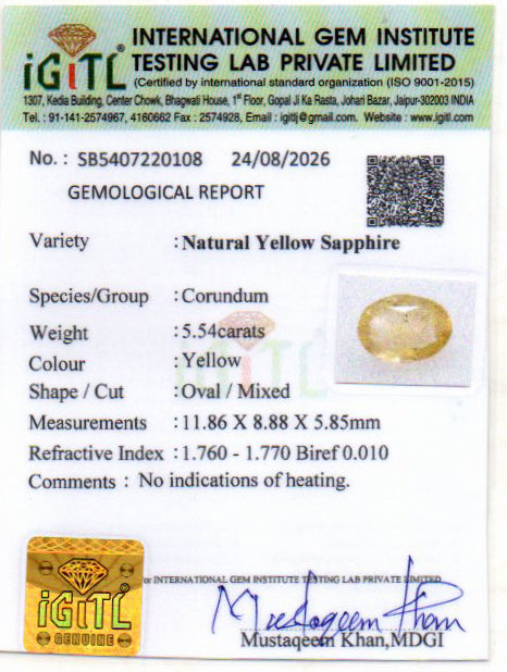 Yellow Sapphire - 5.54 Carat