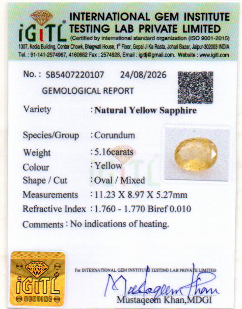 Yellow Sapphire - 5.16 Carat