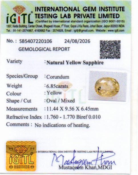 Yellow Sapphire - 6.85 Carat