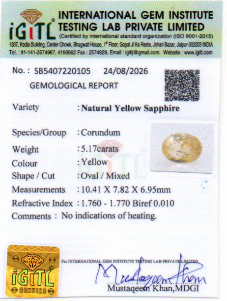 Yellow Sapphire - 5.17 Carat