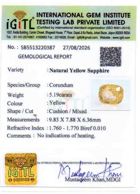Yellow Sapphire - 5.19 Carat