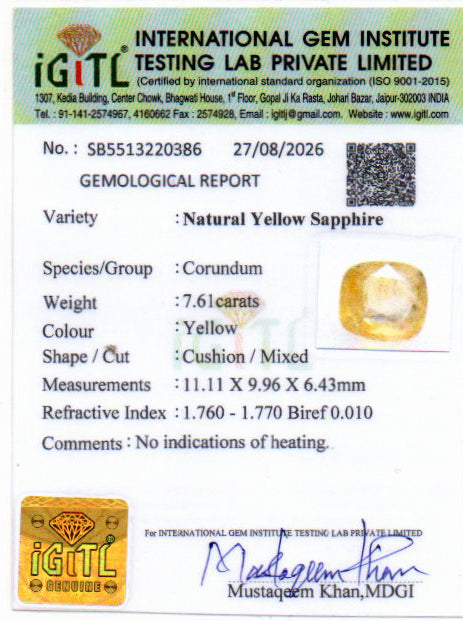 Yellow Sapphire - 7.61 Carat
