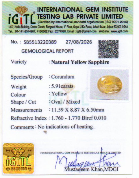 Yellow Sapphire - 5.91 Carat