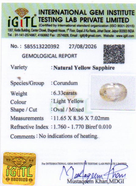 Yellow Sapphire - 6.33 Carat