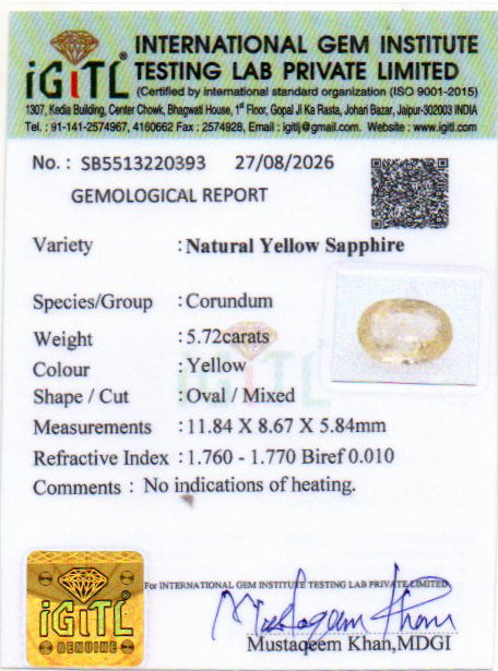 Yellow Sapphire - 5.72 Carat